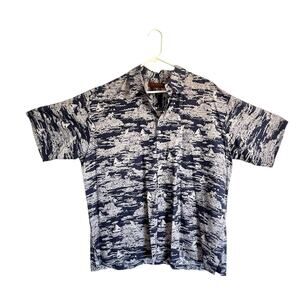 Tori Richard Shirt Men Size XL Cotton Lawn Blue White Tropical Waves Boats Trees